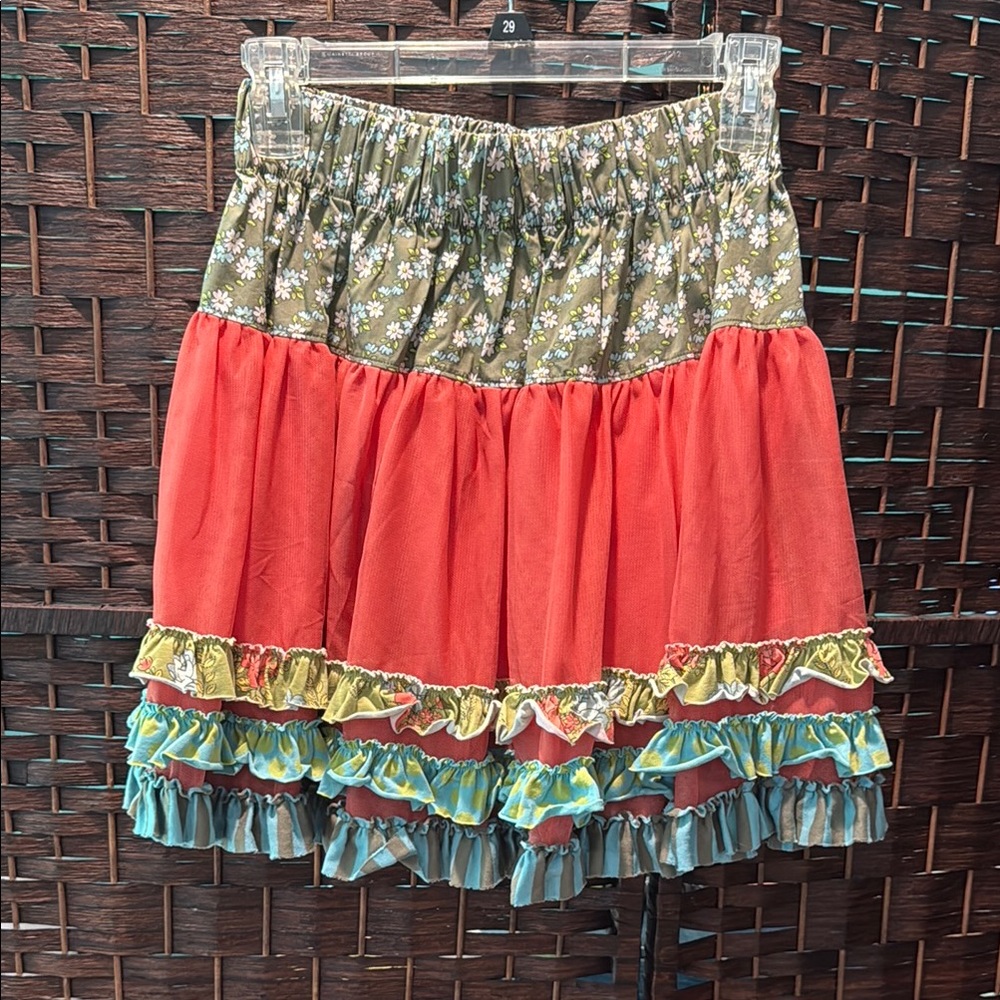 Girls 12 Matilda Jane Floral Fields Ruffled Multicolor twirl Skirt EUC coral